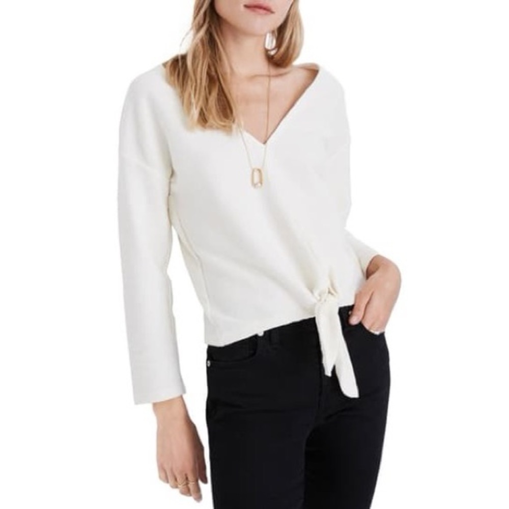 Madewell Texture & Thread Ribbed Tie Front Top S